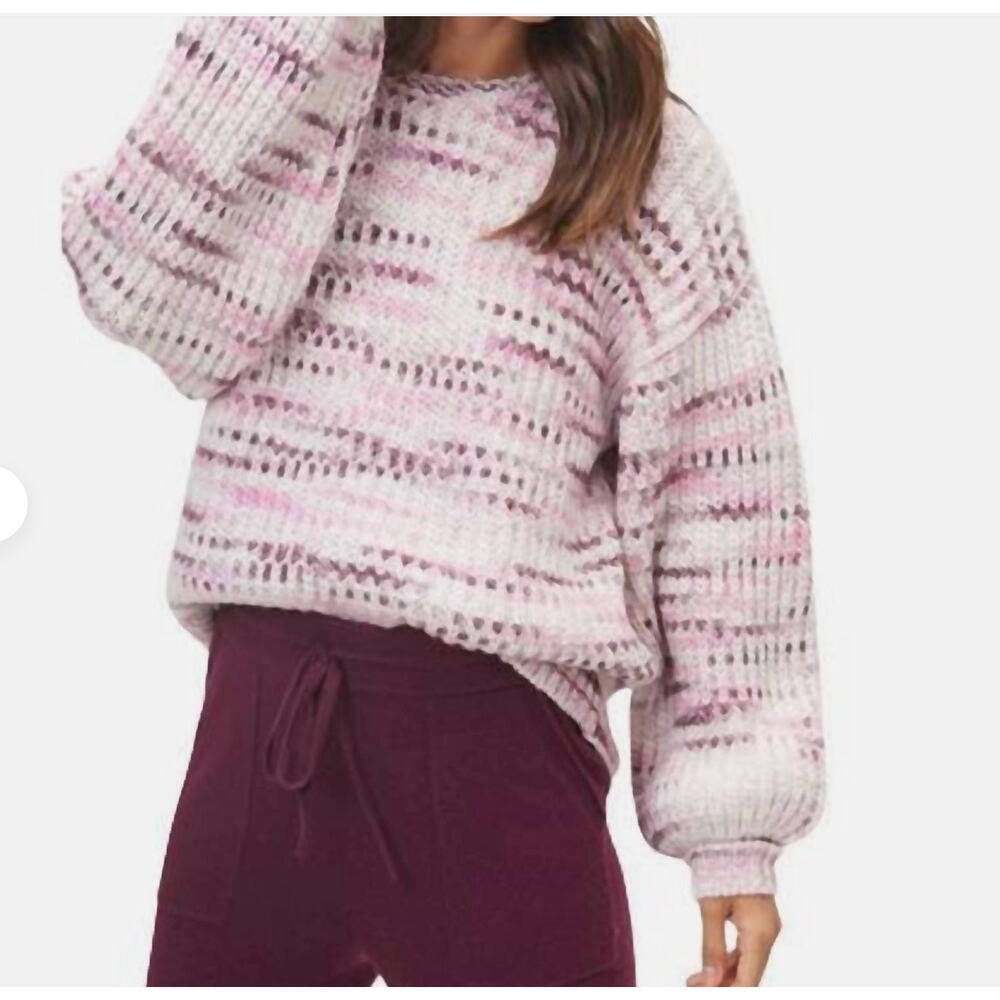 Splendid Purple Oversized Sweater LARGE Space Dye Soft Wool Crew Designer $178